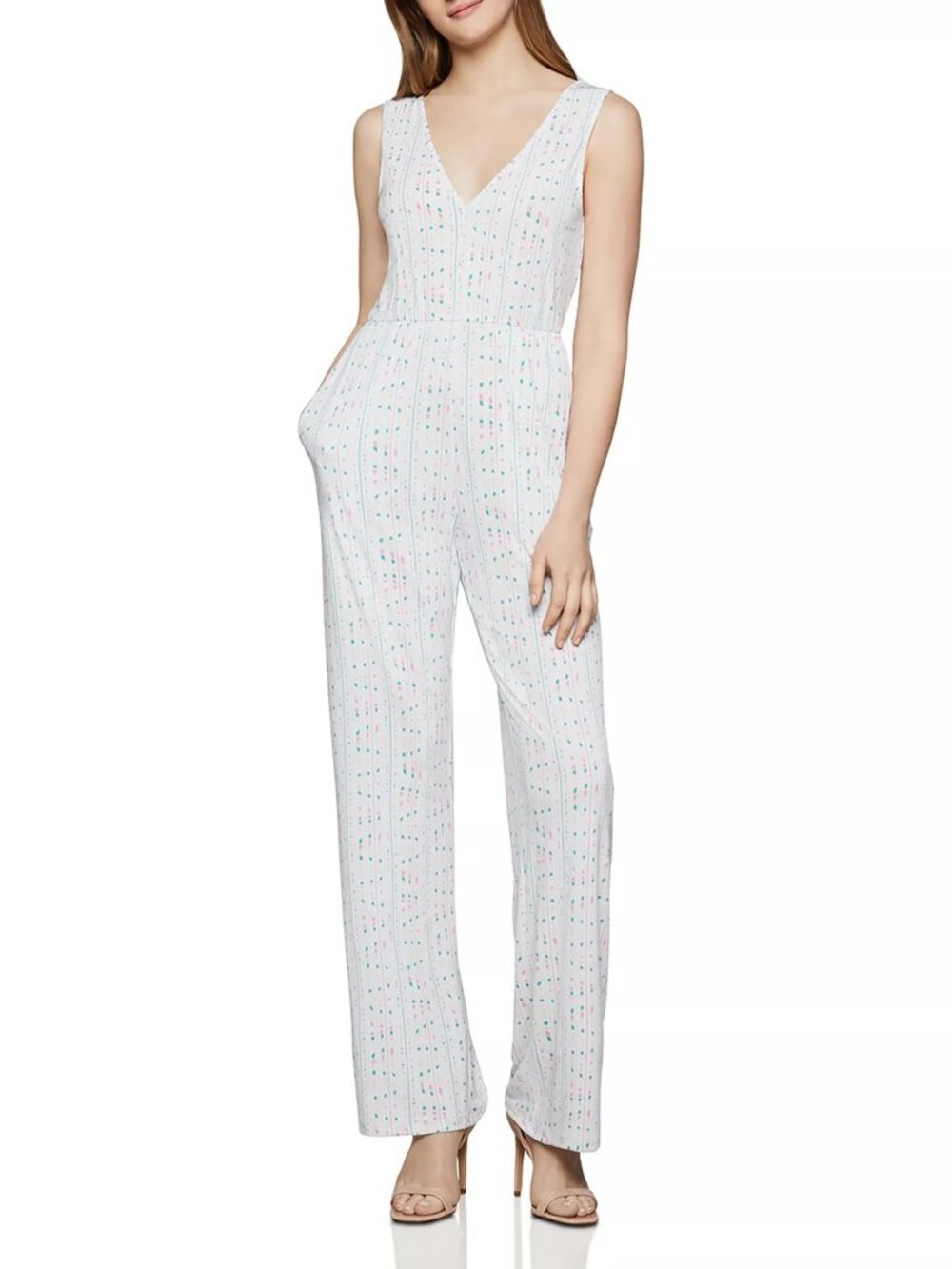 BCBGeneration Cutout Printed Wide-Leg Jumpsuit
